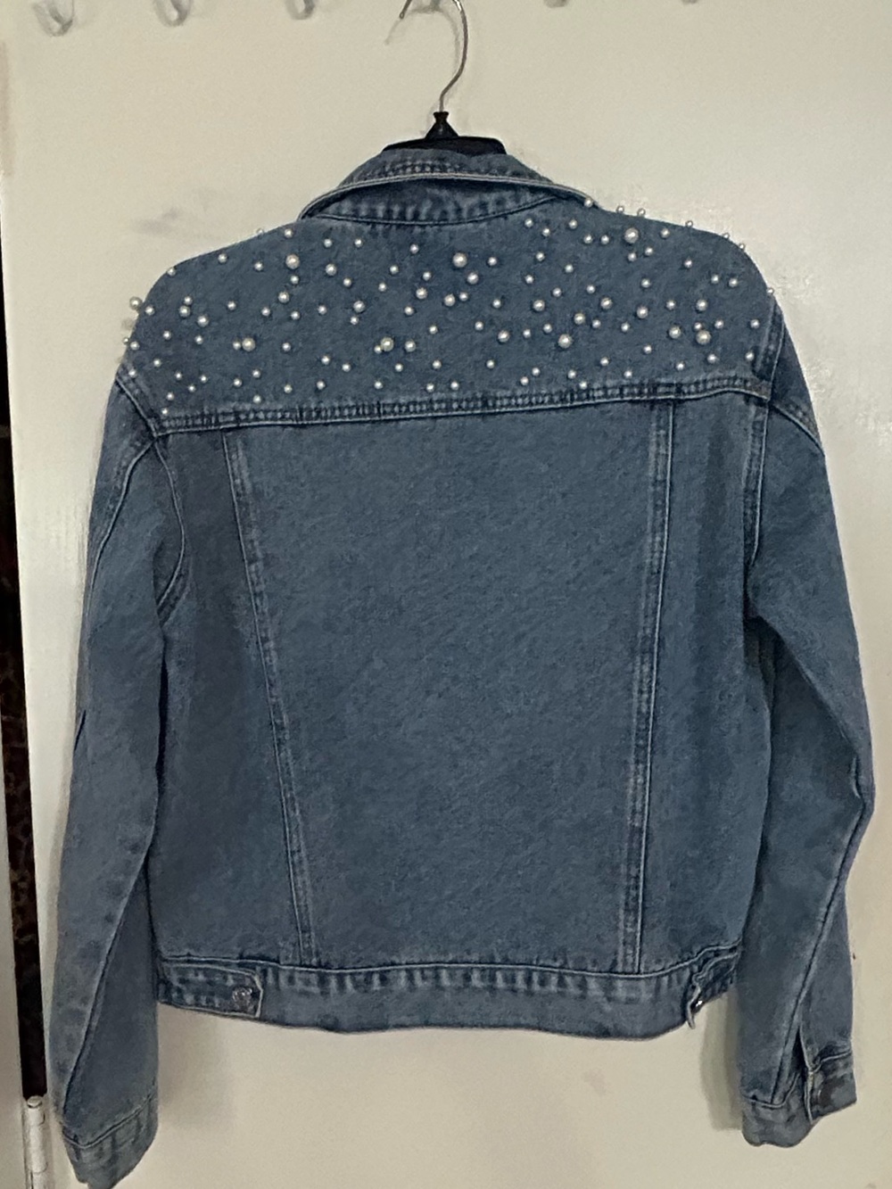 Denim Jacket with Pearl Studs - Blue - Picture 2 of 7